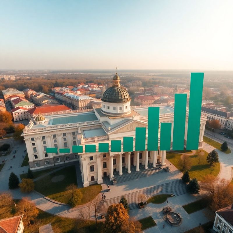 Vedere aeriană a Palatului Parlamentului cu suprapunere grafică a deficitului bugetar